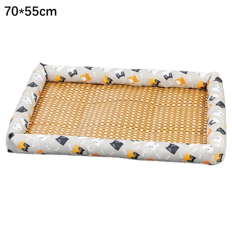Tappetino rinfrescante in rattan da 70x55 cm per animali domestici, letto per animali domestici, letto per gatti e cani estivo - Grigio / Gatto