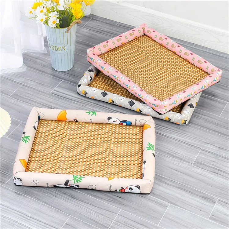 Tappetino rinfrescante in rattan da 70x55 cm per animali domestici, letto per animali domestici, letto per gatti e cani estivo - Grigio / Gatto