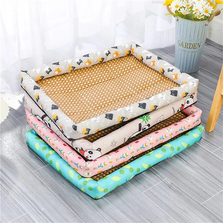 Tappetino rinfrescante in rattan da 70x55 cm per animali domestici, letto per animali domestici, letto per gatti e cani estivo - Grigio / Gatto