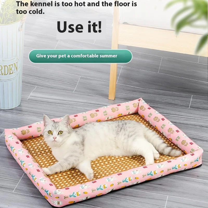 40x30cm Pet Rattan Cooling Mat Rest Sleeping Bed Summer Cat Dog Bed Floor Mat - Grey / Cat