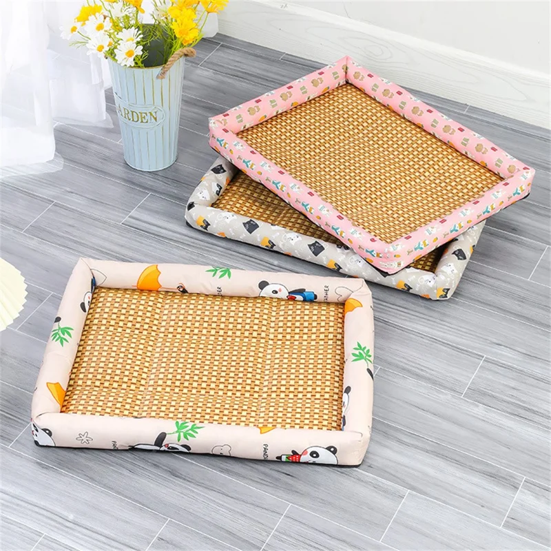40x30cm Pet Rattan Cooling Mat Rest Sleeping Bed Summer Cat Dog Bed Floor Mat - Grey / Cat