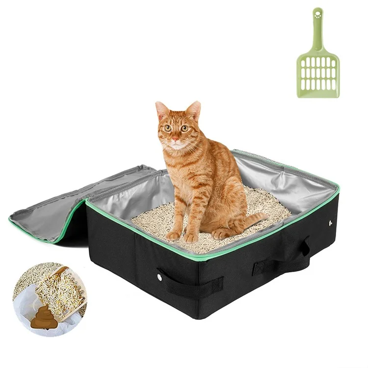 QS-115 Folding Cat Litter Box Portable Oxford Cloth Travel Feces Box Waterproof Mobile Cat Toilet - Black