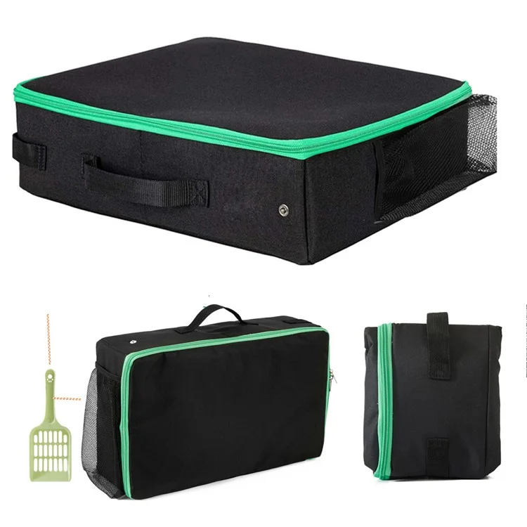 QS-115 Folding Cat Litter Box Portable Oxford Cloth Travel Feces Box Waterproof Mobile Cat Toilet - Black