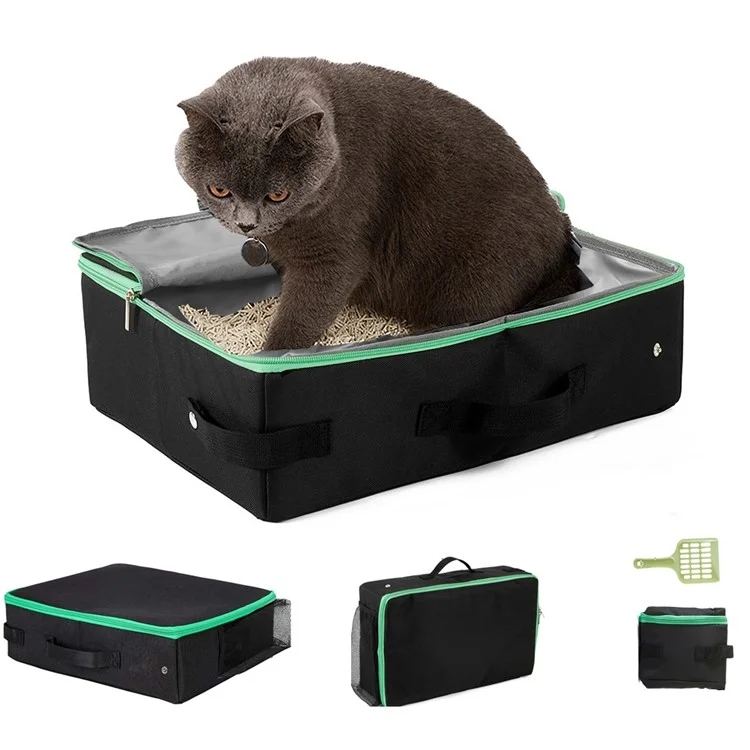 QS-115 Folding Cat Litter Box Portable Oxford Cloth Travel Feces Box Waterproof Mobile Cat Toilet - Black