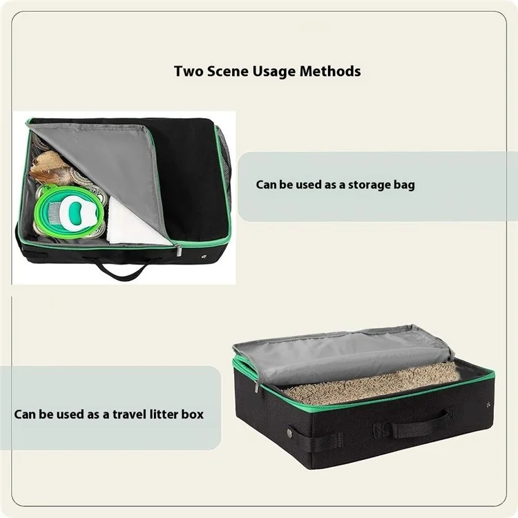 QS-115 Folding Cat Litter Box Portable Oxford Cloth Travel Feces Box Waterproof Mobile Cat Toilet - Black