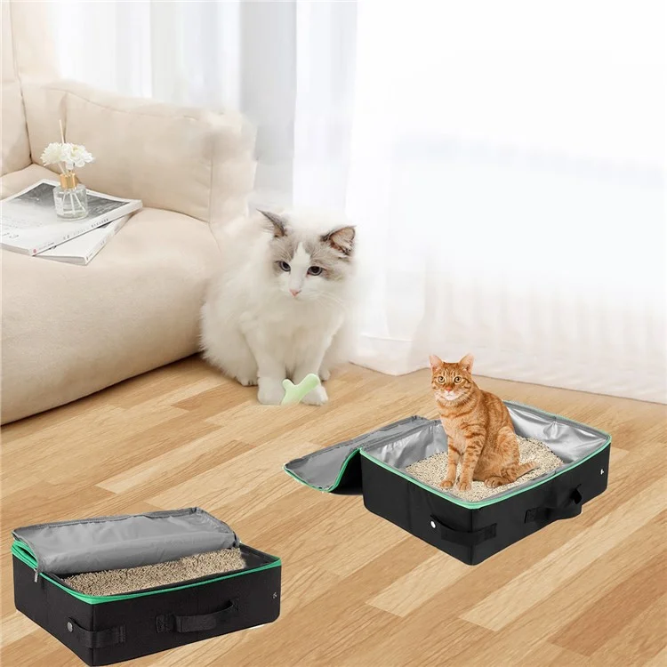QS-115 Folding Cat Litter Box Portable Oxford Cloth Travel Feces Box Waterproof Mobile Cat Toilet - Black