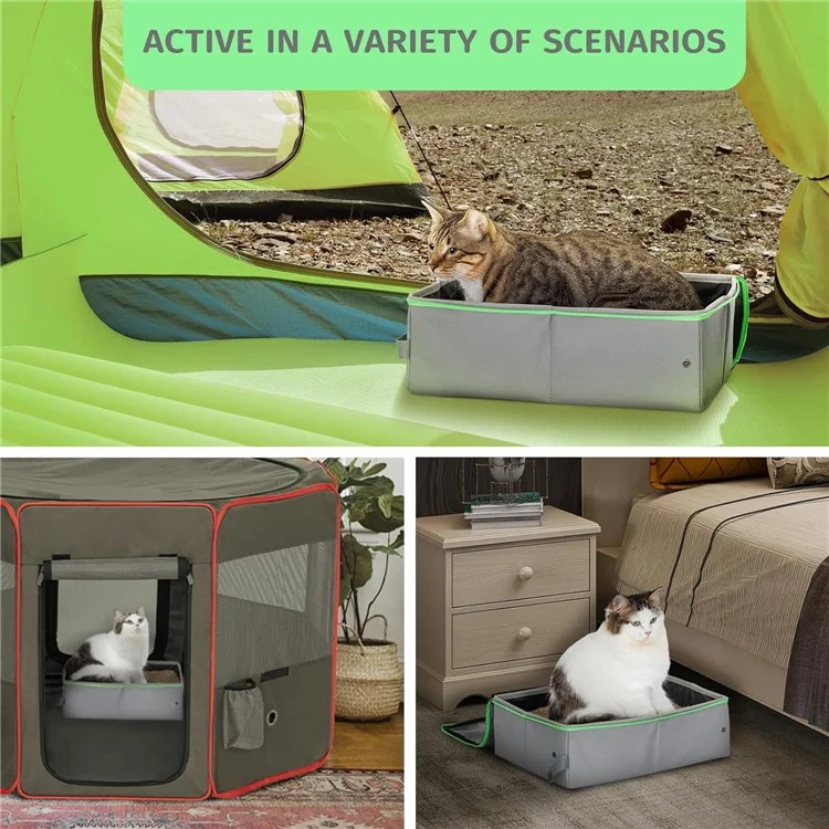 QS-115 Folding Cat Litter Box Portable Oxford Cloth Travel Feces Box Waterproof Mobile Cat Toilet - Black