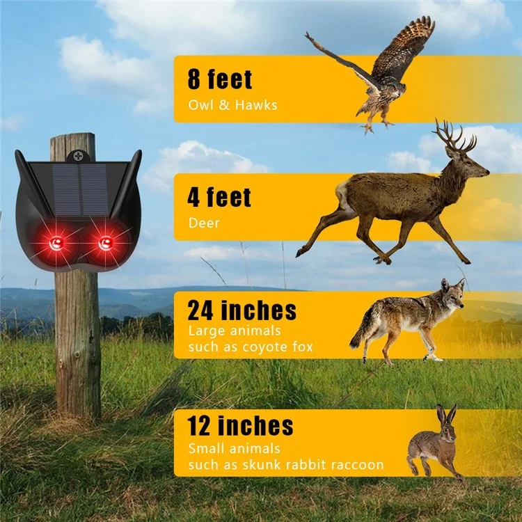 Lampes d'effarouchement à LED rouges clignotantes alimentées par l'énergie solaire, 2 pièces, pour oiseaux et animaux