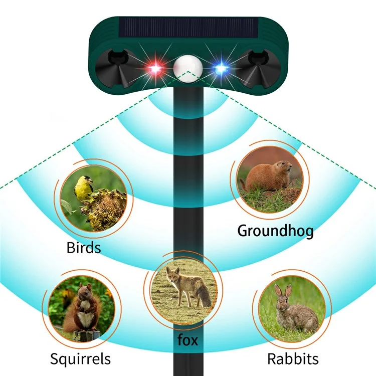 Répulsif solaire N911W à ultrasons pour jardin et ferme, capteur de mouvement à détection infrarouge