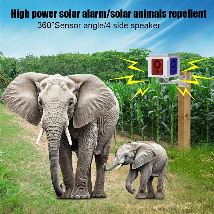 Détecteur de mouvement solaire N911U avec répulsif pour animaux, capteur 360°, projecteur de sécurité et haut-parleur puissant à 4 canaux.