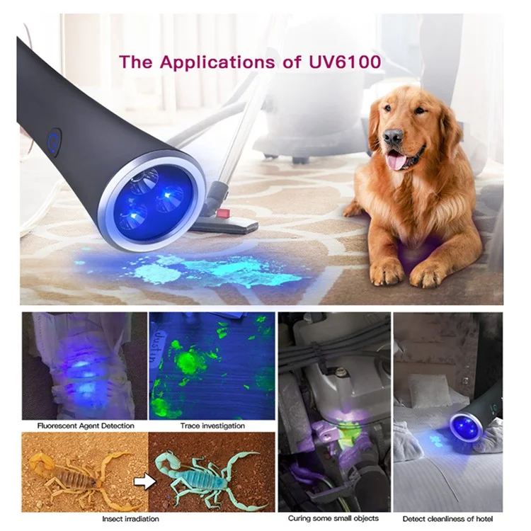 TANK007 UV6100 UV-Taschenlampe für Desinfektions-Inspektion, Haustierflecken-Erkennung und Insektendetektion - Grau