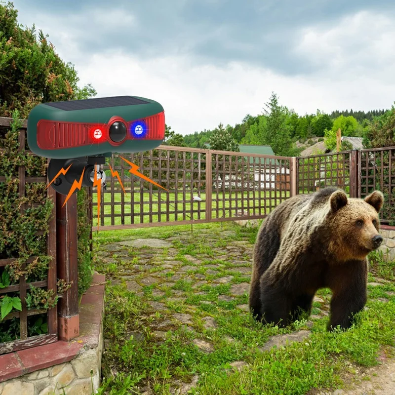 N911Y Solar Powered Alarm Infrared Motion Sensor Sound Light Warning High Frequency Ultrasonic Animal Voice Repellent