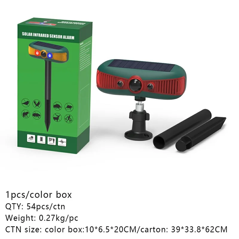 N911Y Solar Powered Alarm Infrared Motion Sensor Sound Light Warning High Frequency Ultrasonic Animal Voice Repellent
