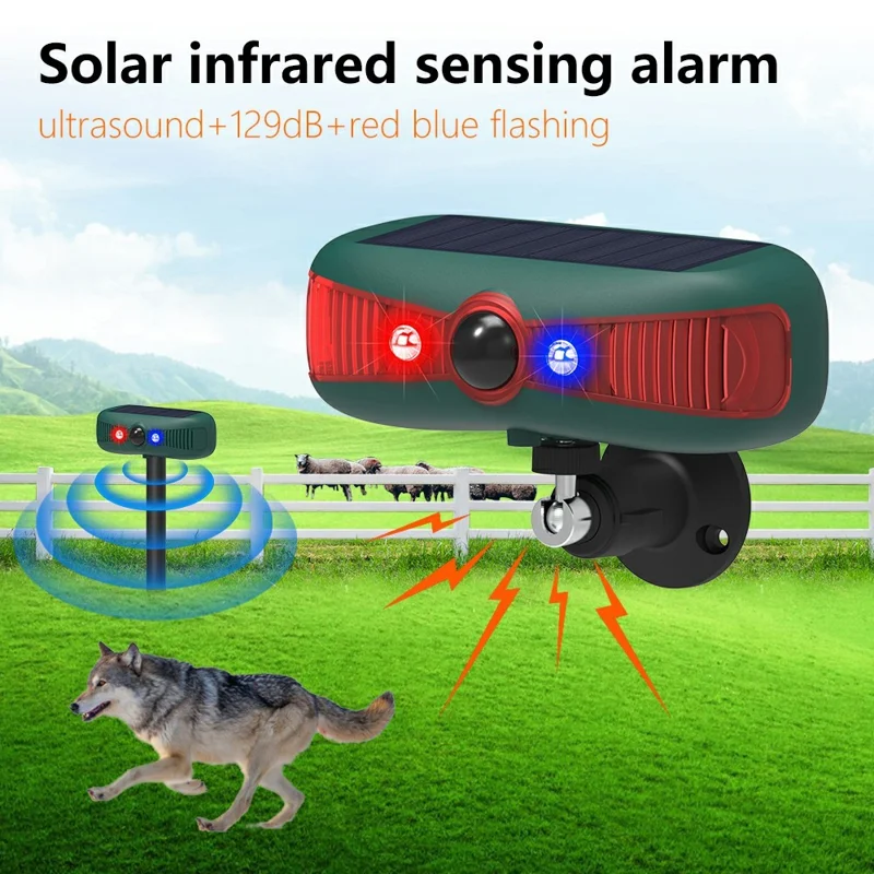 N911Y Solar Powered Alarm Infrared Motion Sensor Sound Light Warning High Frequency Ultrasonic Animal Voice Repellent