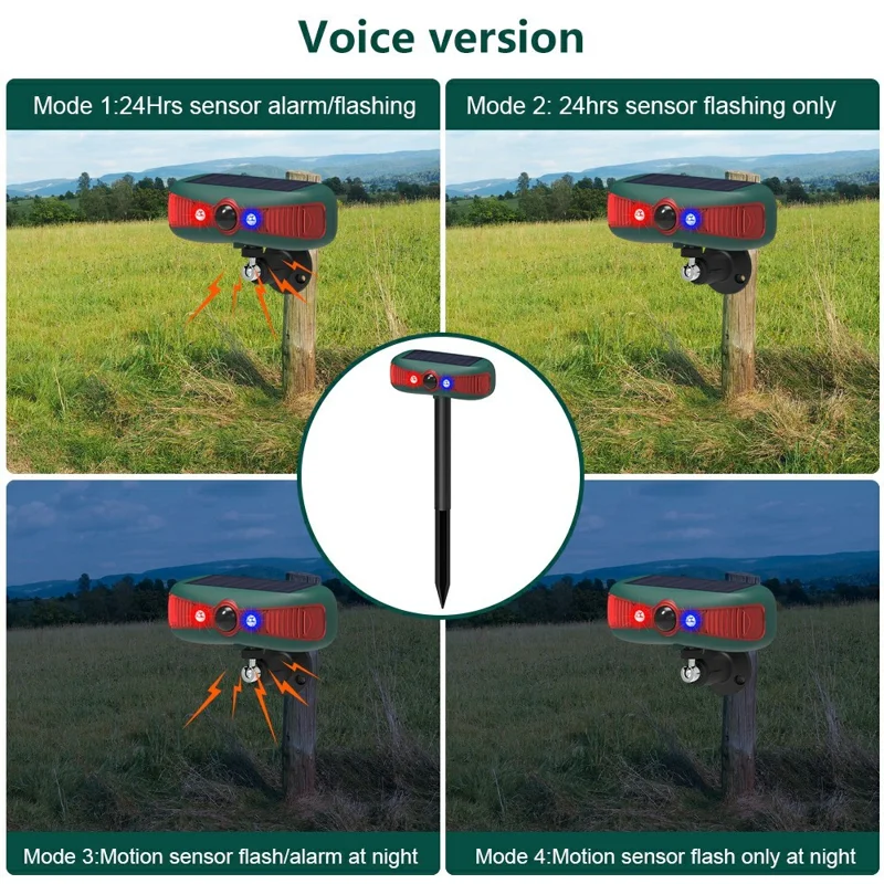 N911Y Solar Powered Alarm Infrared Motion Sensor Sound Light Warning High Frequency Ultrasonic Animal Voice Repellent