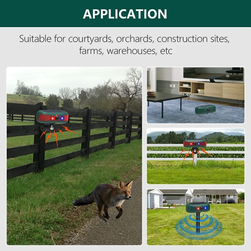 N911Y Solar Powered Alarm Infrared Motion Sensor Sound Light Warning High Frequency Ultrasonic Animal Voice Repellent
