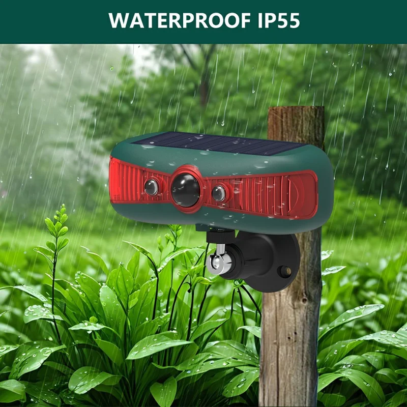 N911Y Solar Powered Alarm Infrared Motion Sensor Sound Light Warning High Frequency Ultrasonic Animal Voice Repellent