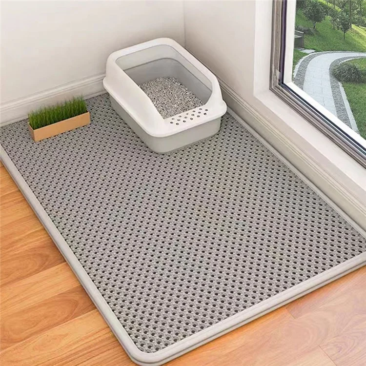 Tapis de litière pour chat à double couche de 45x30 cm, anti-éclaboussures et imperméable en EVA - Gris