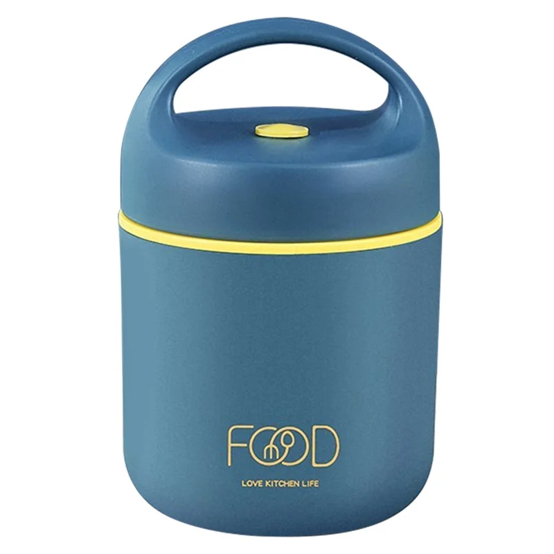 Single Layer 304 Stainless Steel Insulated Lunch Box Portable Soup Container with Spoon ( No FDA, BPA Free ) - Dark Blue