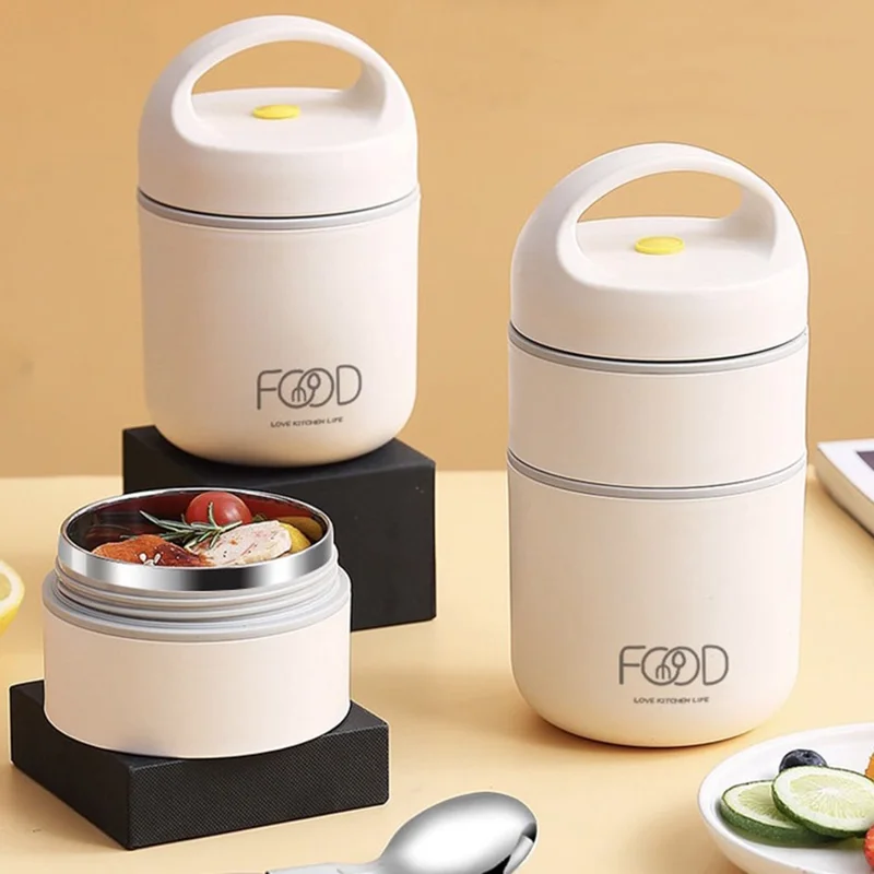 Single Layer 304 Stainless Steel Insulated Lunch Box Portable Soup Container with Spoon ( No FDA, BPA Free ) - Dark Blue