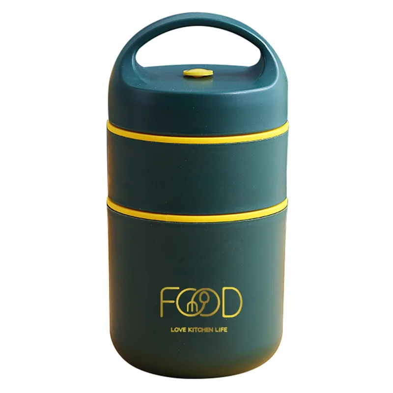Portable Double Layer Lunch Box PP 304 Stainless Steel Insulated Food Container for Office Workers (BPA Free, No FDA) - Blackish Green