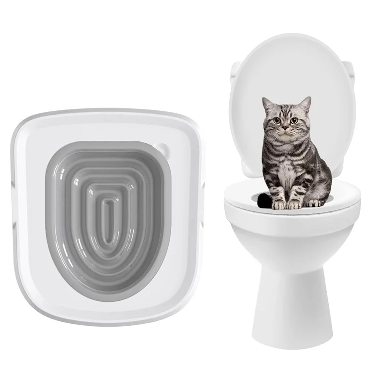 Zweite Generation Kunststoff Katzen-Toilettentrainings-Set Wiederverwendbare Katzentoilette Matte Verschmutzungsfreier Haustier-Toilettentrainer - Grau