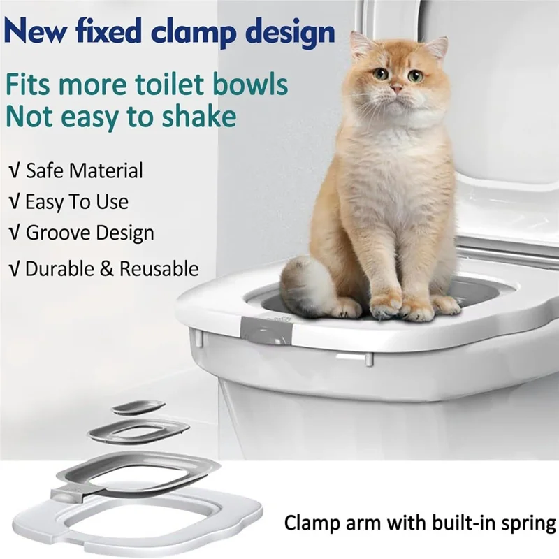 4th Generation Plastic Cat Toilet Training Kit Reusable Cat Litter Mat Mess Free Pet Toilet Trainer Gift - Grey