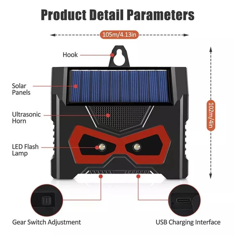 SJZ059 Répulsif solaire à LED Éclat Répulsif animal Ultrasonique Répulsif rongeurs Appareil extérieur