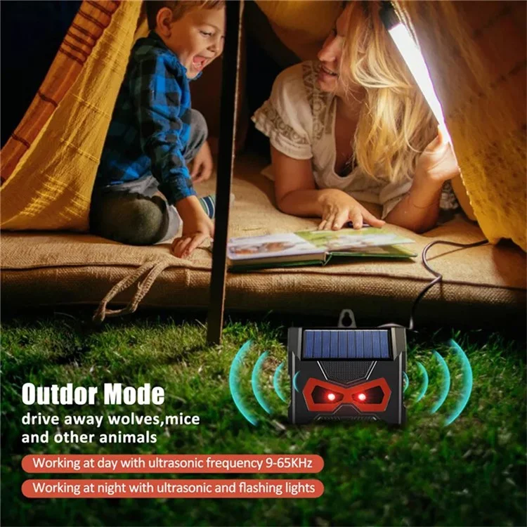 SJZ059 Répulsif solaire à LED Éclat Répulsif animal Ultrasonique Répulsif rongeurs Appareil extérieur