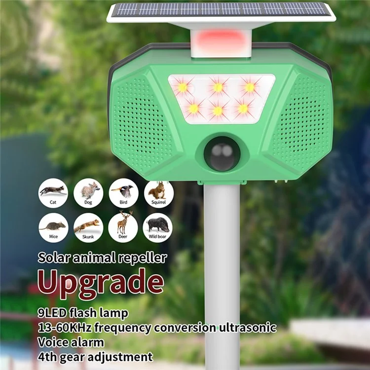 SJZ-028-2 Solar Powered Ultrasonic Animal Repellent LED Strobe For Mice Cats Birds Pest Control