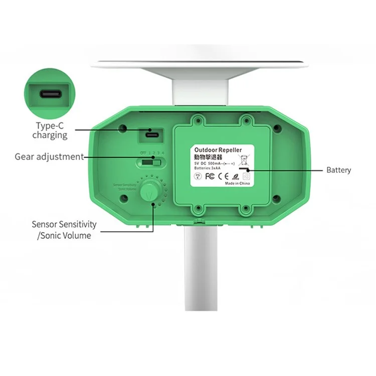 SJZ-028-2 Solar Powered Ultrasonic Animal Repellent LED Strobe For Mice Cats Birds Pest Control