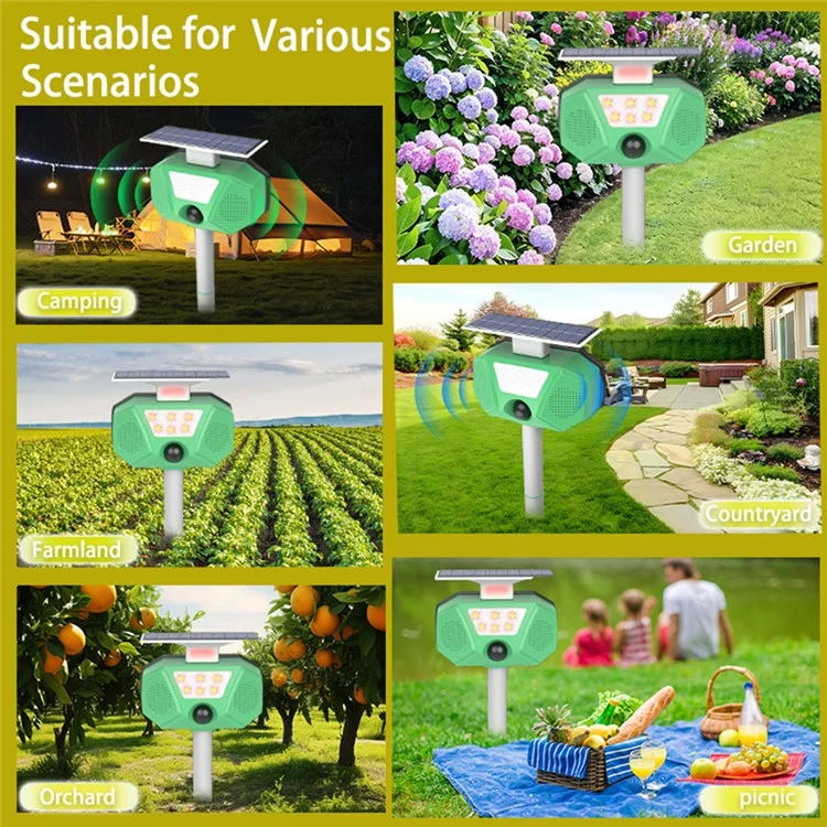 SJZ-028-2 Solar Powered Ultrasonic Animal Repellent LED Strobe For Mice Cats Birds Pest Control