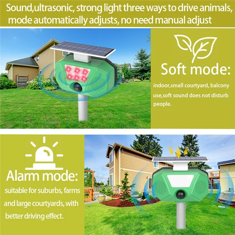 SJZ-028-2 Solar Powered Ultrasonic Animal Repellent LED Strobe For Mice Cats Birds Pest Control