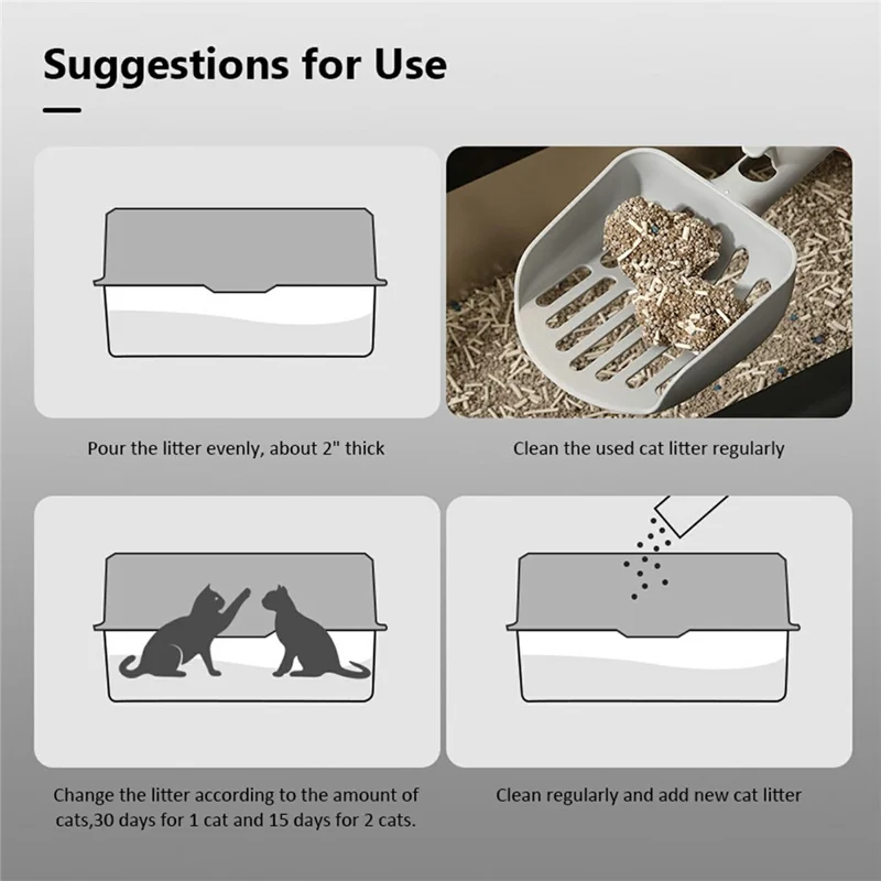 Stainless Steel Cat Litter Box High Sides Anti Scatter Easy Clean Pet Cat Toilet, 60x40x20cm - Black