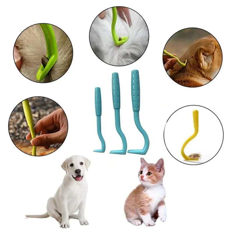 3 pezzi / Set Pinze in plastica per zecche per cani e gatti Estrattore di zecche Gancio Estrattore di acari e pulci per animali domestici - Blu