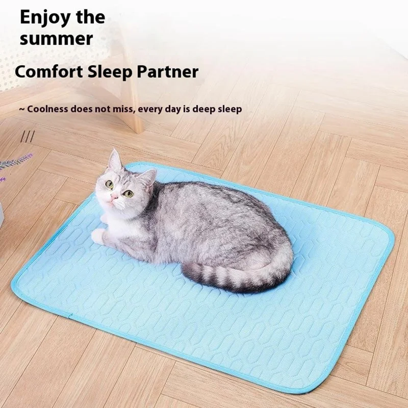 Alfombrilla Refrescante de Seda Hielo para Mascotas de Talla M para Perros y Gatos, 62 x 50 cm - Azul
