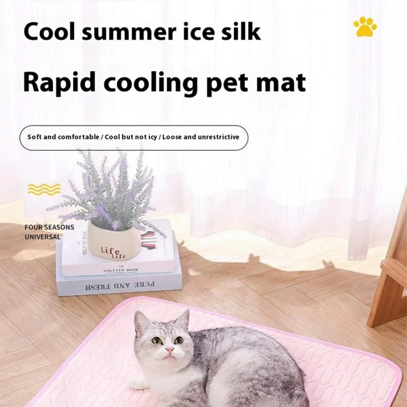 Alfombrilla Refrescante de Seda Hielo para Mascotas de Talla M para Perros y Gatos, 62 x 50 cm - Azul