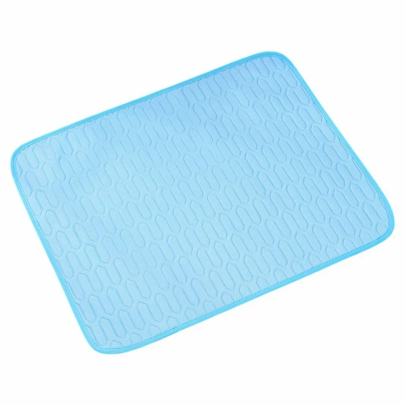 Tamaño L Estera de Enfriamiento Transpirable de Seda de Verano para Gatos Perros Colchón de Látex, 70 x 55cm - Azul