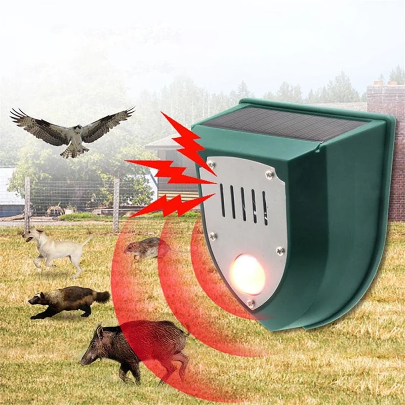 N911M Repellente Solare Ultrasonico per Cinghiali / Lupi / Volpi con Sensore di Movimento e Allarme LED Lampeggiante Rosso