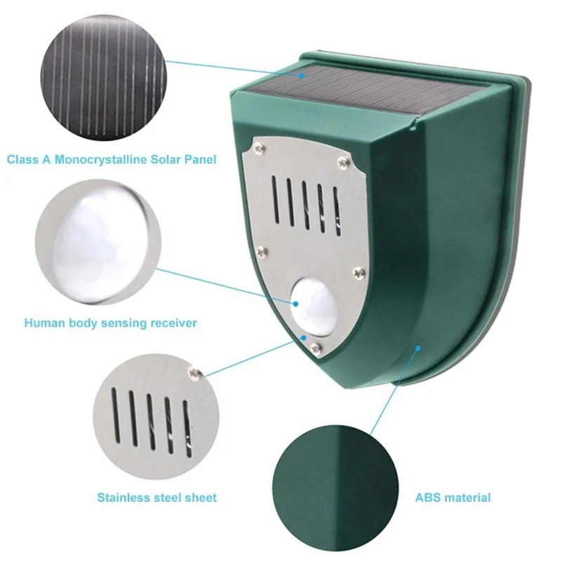N911M Repellente Solare Ultrasonico per Cinghiali / Lupi / Volpi con Sensore di Movimento e Allarme LED Lampeggiante Rosso