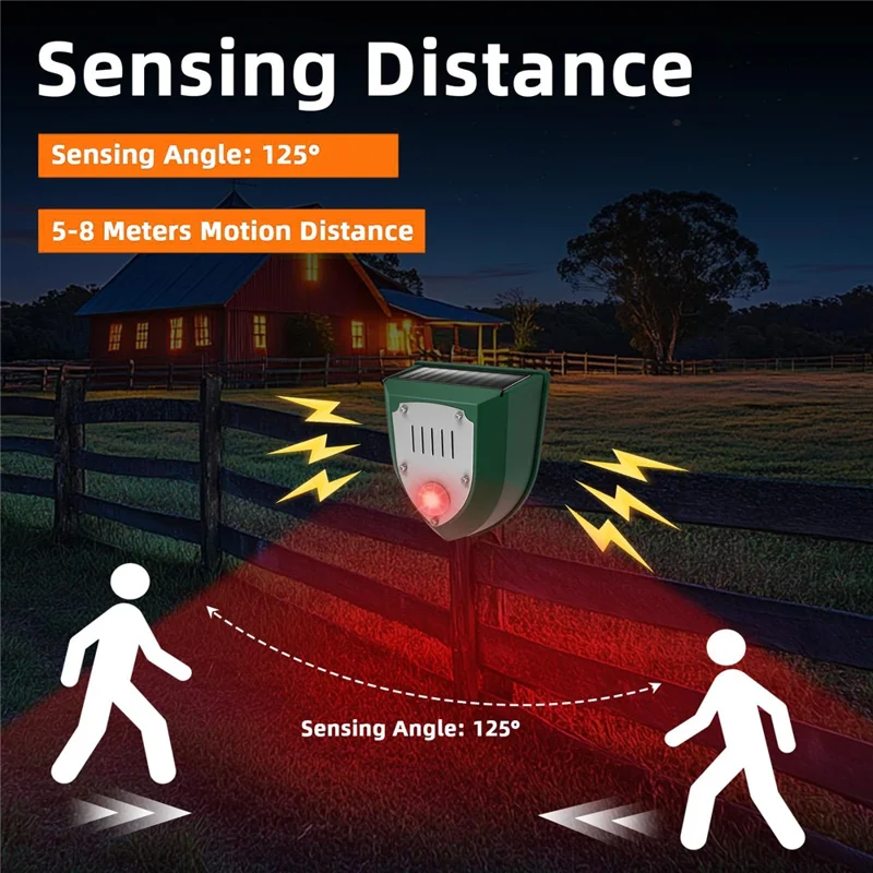 N911M Repellente Solare Ultrasonico per Cinghiali / Lupi / Volpi con Sensore di Movimento e Allarme LED Lampeggiante Rosso