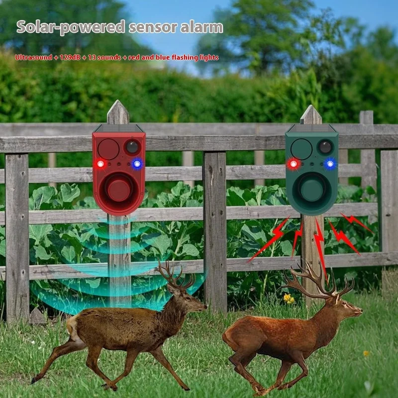 N911J Repelente Solar para Animales con Modo Doble: Voz y Ultrasónico, con Sensor de Movimiento y Luz Intermitente Roja y Azul