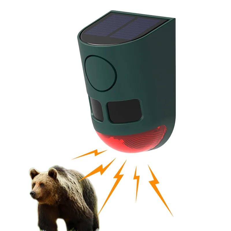 N911B Répulsif à Ultrasons Solaire pour Animaux avec Capteur de Mouvement Infrarouge et Alarme Sonore Lumineuse pour Oiseaux et Nuisibles d'Extérieur