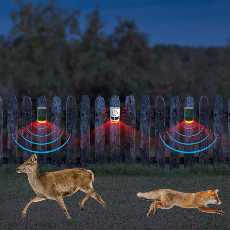 N911B Répulsif à Ultrasons Solaire pour Animaux avec Capteur de Mouvement Infrarouge et Alarme Sonore Lumineuse pour Oiseaux et Nuisibles d'Extérieur