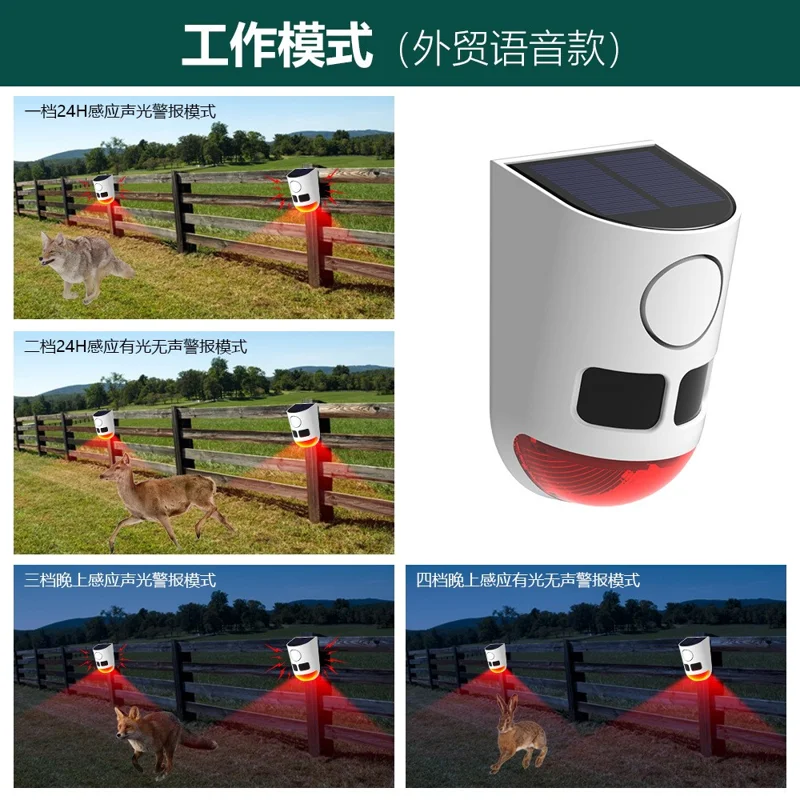 N911B Ahuyentador Solar de Animales con Sensor de Movimiento y 13 Sonidos, con Luz LED Intermitente