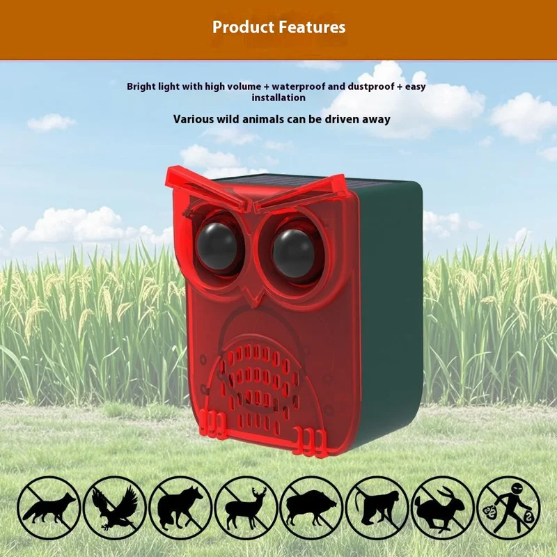 N912A 2 Peças Repelente Solar de Animais Selvagens com 12 Sons para Fazenda e Pomar, Sensor de Movimento por Infravermelho