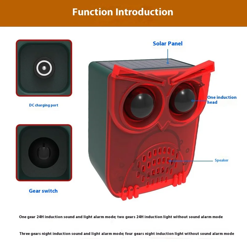 N912A 2 Peças Repelente Solar de Animais Selvagens com 12 Sons para Fazenda e Pomar, Sensor de Movimento por Infravermelho
