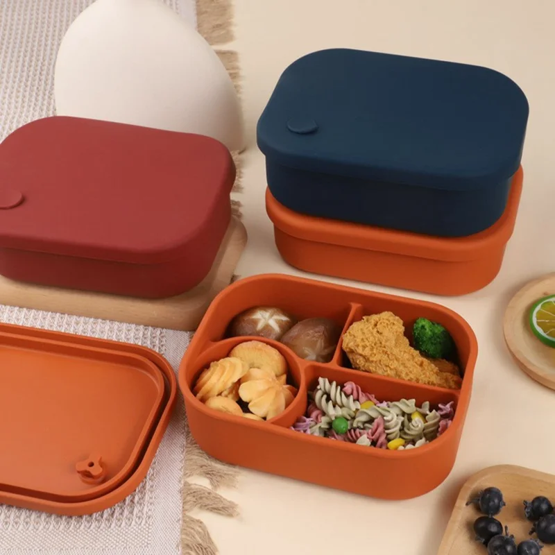 Leak Proof Silicone Lunch Box Microwave Safe Compartmentalized Food Storage Container (BPA Free, FDA / CPC / LFGB Certified) - Dark Red