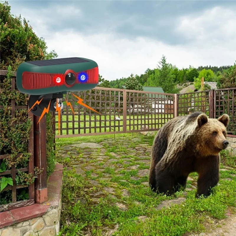 N911Y Solar Powered Alarm Infrared Motion Sensor Sound Light Warning High Frequency Animal Voice Repellent