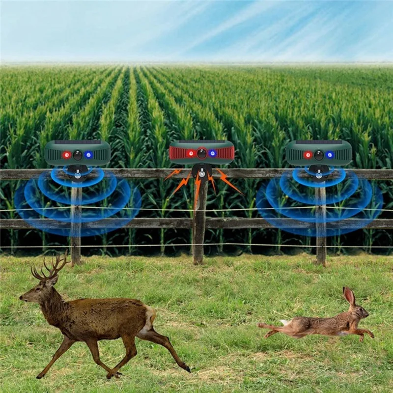 N911Y Solar Powered Alarm Infrared Motion Sensor Sound Light Warning High Frequency Animal Voice Repellent